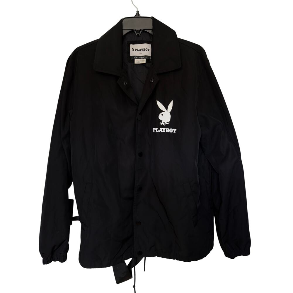 Playboy x Eleven Paris Coach Jacket Black L Bunny Logo Windbreaker Streetwear